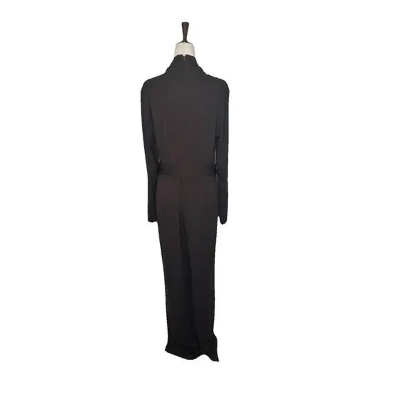 Lauren Ralph Lauren Black Label L Belted Stretch Jersey Wide Leg Jumpsuit Brown - Picture 6 of 9